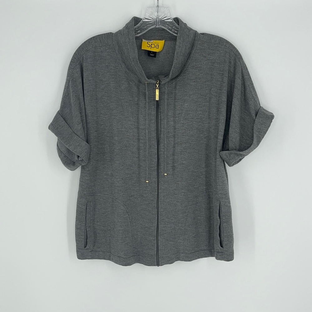 ST. JOHN SPA gray full zip pockets sweatshirt women’s small stretch workout top